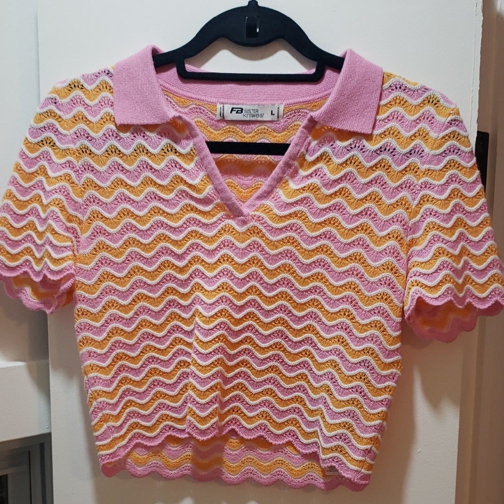 Pink Yellow Zigzag Knit Top